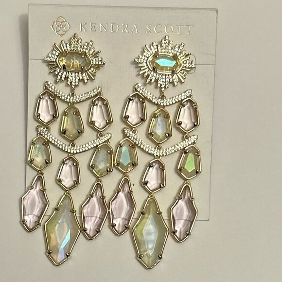 Kendra Scott Alexandria Gold Crystal Tiered Statement Drop Earrings NWT - Picture 3 of 6